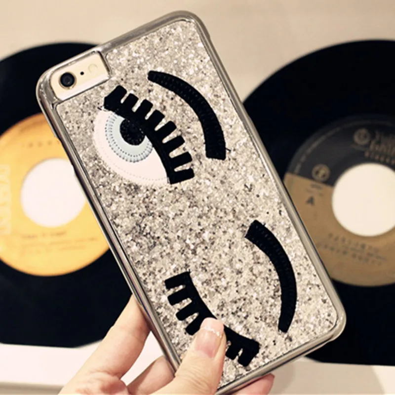 For iPhone 8 Glitter Chiara Blinking Wink Big Eyes Hard Plastic Case For iPhone 5S 5G SE 6 6S