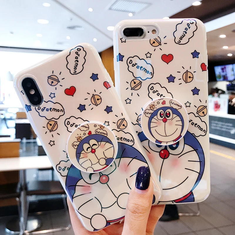 

Japan Cartoon Back phone case For iPhone X 6 6s 7 8 Cute Blue Ray mirror cute Cat cover for iphone 7 8 6 6s plus X capa fundas