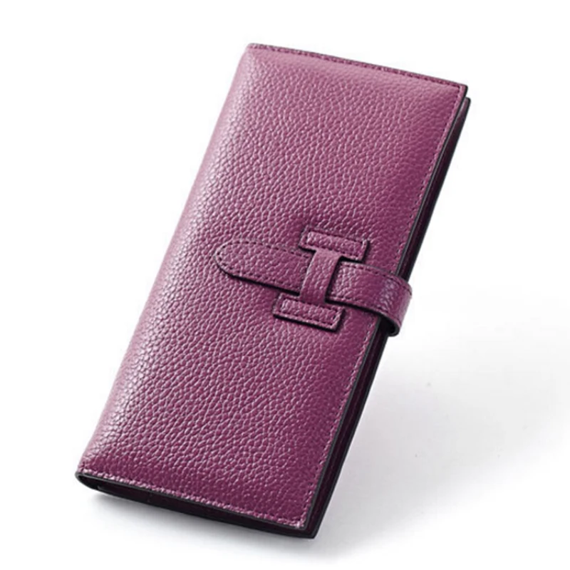 

High Quality Phone Wallet Fashion Luxury Genuine Leather Long Design Card Holder Women Wallets and Purses Black Orange Purple