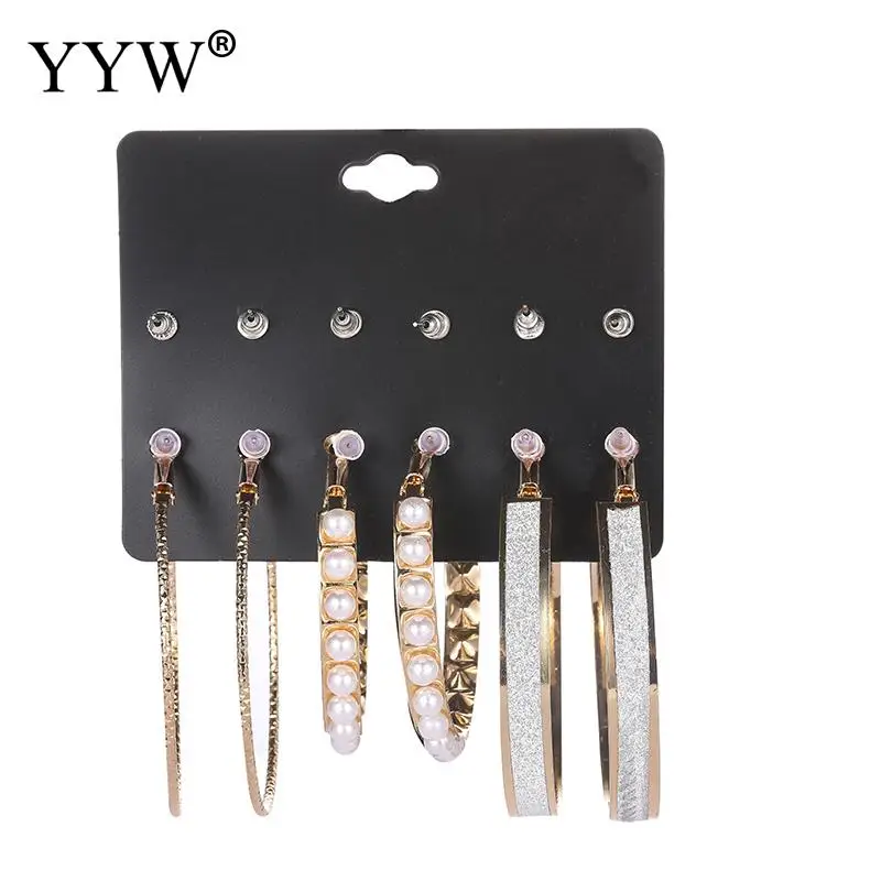 

Punk 6 Pieces / Set Woman Exaggerated European and American Pearl Gold Large Circle Scrub Perforated Earring Set