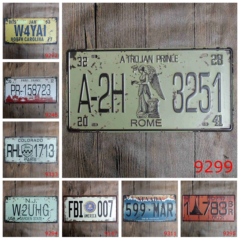 

Paris Colorado Rome Wyoming Carolina Car Number License Plate Tin Signs Pub Bar Garage Vintage Decorative Metal Poster YQZ013