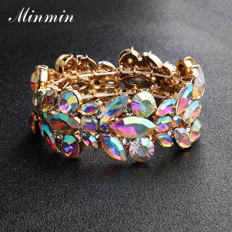 

Minmin Multicolor Crystal Floral Bangles for Women Luxury Wedding Bridal Jewelry Leaf Shape Bracelets & Bangles for Girls MSL384