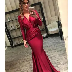 Красный элегантное женское вечернее платье длинное вечернее платье 2019 платье-Русалка с длинным рукавом Abiye Gece Elbisesi элегантные платья для
