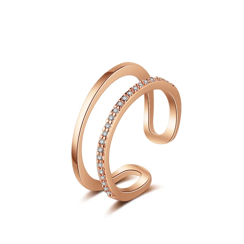 CHUKUI CZ Open Wide Adjustable Ring Double Layers Ring For Women Finger Knuckle Rings Christmas Gift (8)