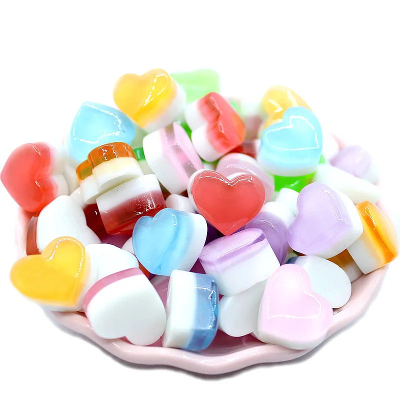 

10Pcs Simulation Heart Candy Flatback Resin Cabochons Artificial Fake Food Resin Cabochon Scrapbook Cake Decorative Accessories