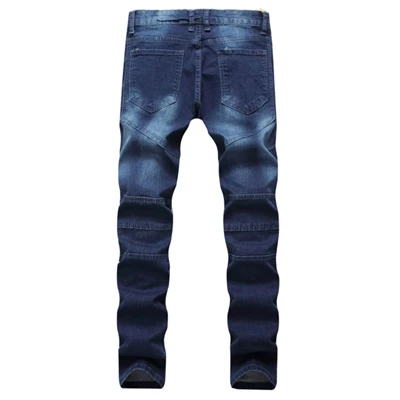 Горячая мужские Motard обтягивающие джинсы Hi-Torn Rider джинсовые джинсы мотоциклетные дорожки узкие облегающие Отбеленные джинсовые мотоциклетные брюки джоггеры - Цвет: Dark Blue