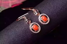 natural red coral drop earrings 925 silver Natural gemstone earring for women Classic elegant round drop earrings for wedding