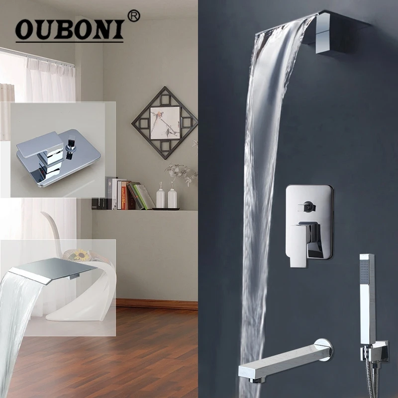 Bathtub Waterfall Shower Head Wall Mount Panel Mixer Wall Mounted