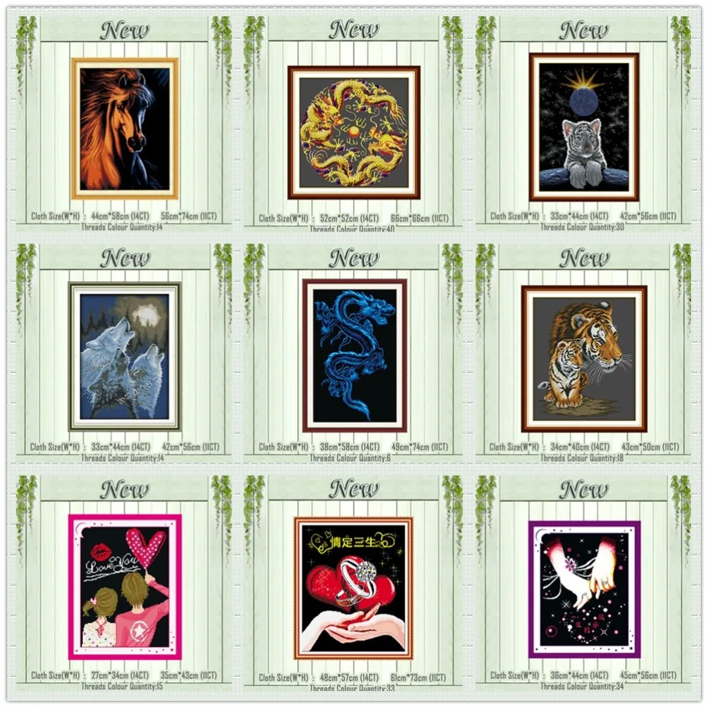 

horse Dragon tiger wolf lovers ring diy painting counted black canvas DMC 11CT 14CT kits Cross Stitch embroidery needlework Sets