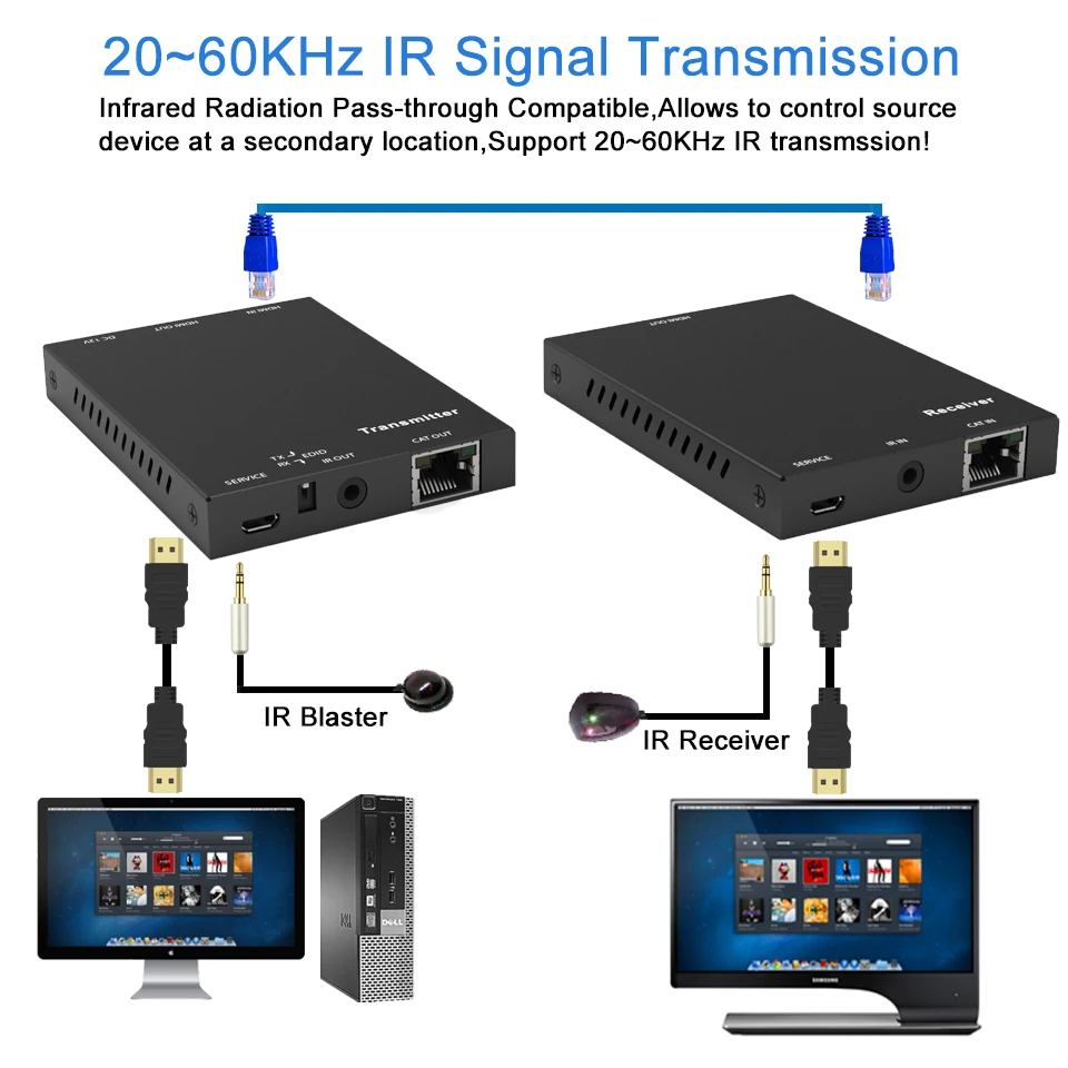 18 Гбит/с HDMI удлинитель 4K IR 4K X 2K@ 60Hz HDMI удлинитель 2 порта HDMI 2,0 удлинитель петля HDMI передатчик приемник по Cat6 RJ45