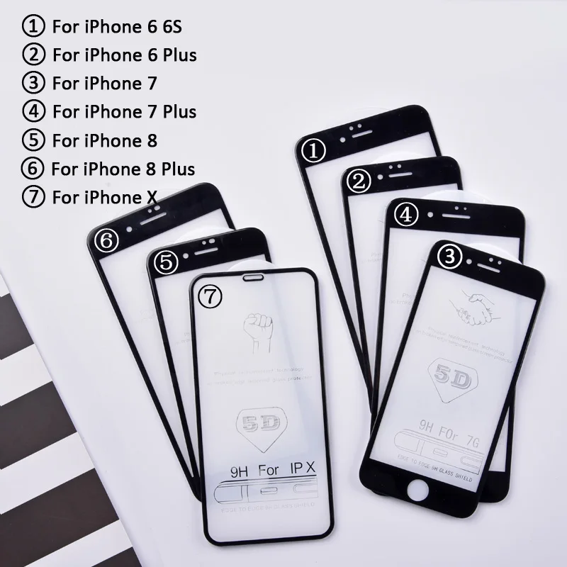 TOMKAS 5D Glass For iPhone X Screen Protector Film Curved Edge Full Cover Dust Proof For iPhone X 6 6S 7 8 Plus Screen Protector