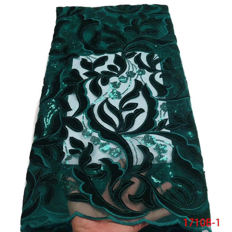 

Latest African Velvet Lace Fabric High Quality French Sequins Embroiery Tulle Lace Fabric For Nigerian Party 5yards XZ1710B-1