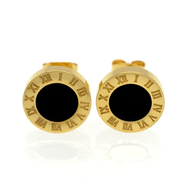 Top Quality Stainless Steel White S And Black Roman Top Quality Stainless Steel White S And Black Roman Numerals Stud Earrings For Women Men