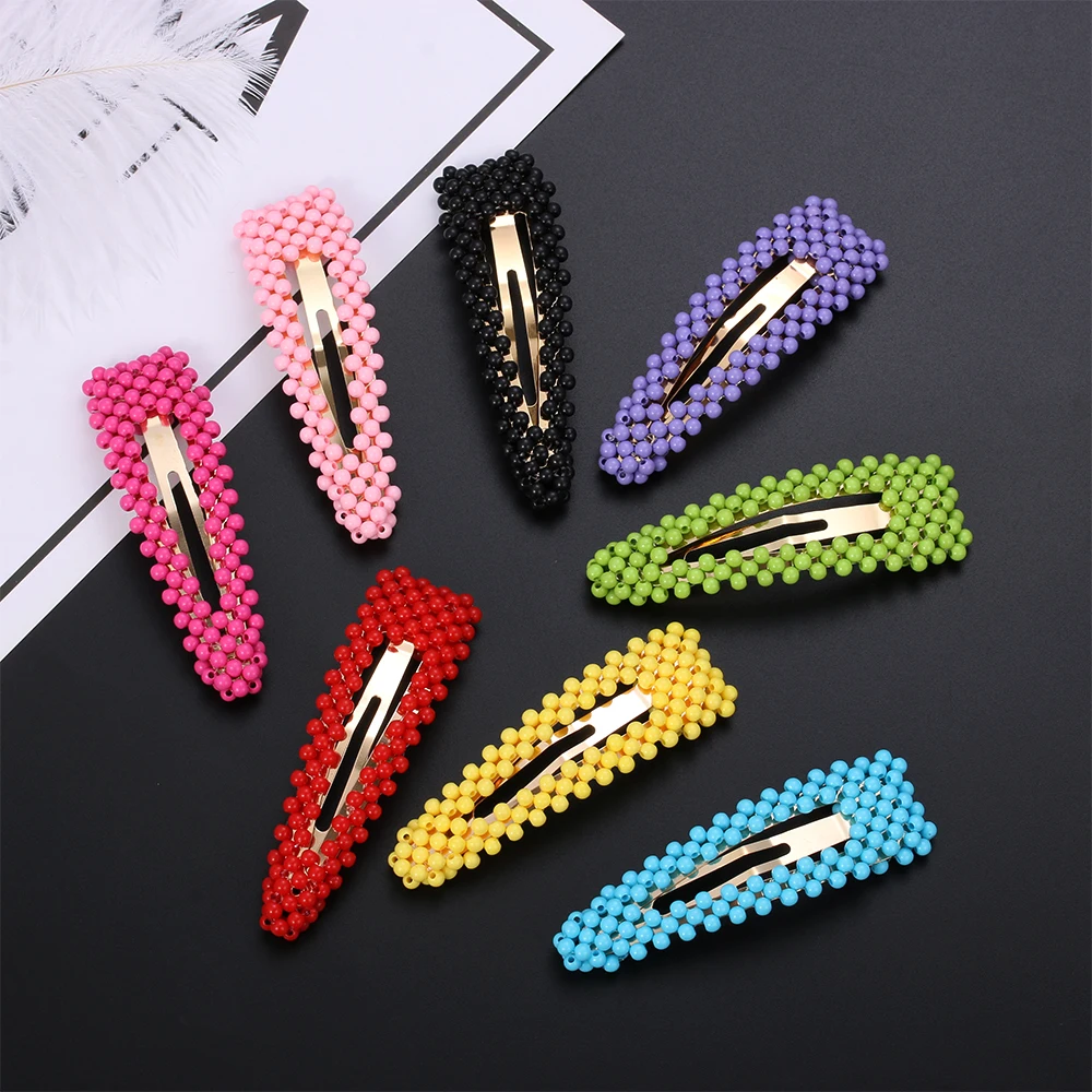 

Korea Colorful Beads Hair Clip Rectangle Waterdrop Chic Barrettes Hair Grip Beading Beautiful Hairpins Hair Accessories for Wome