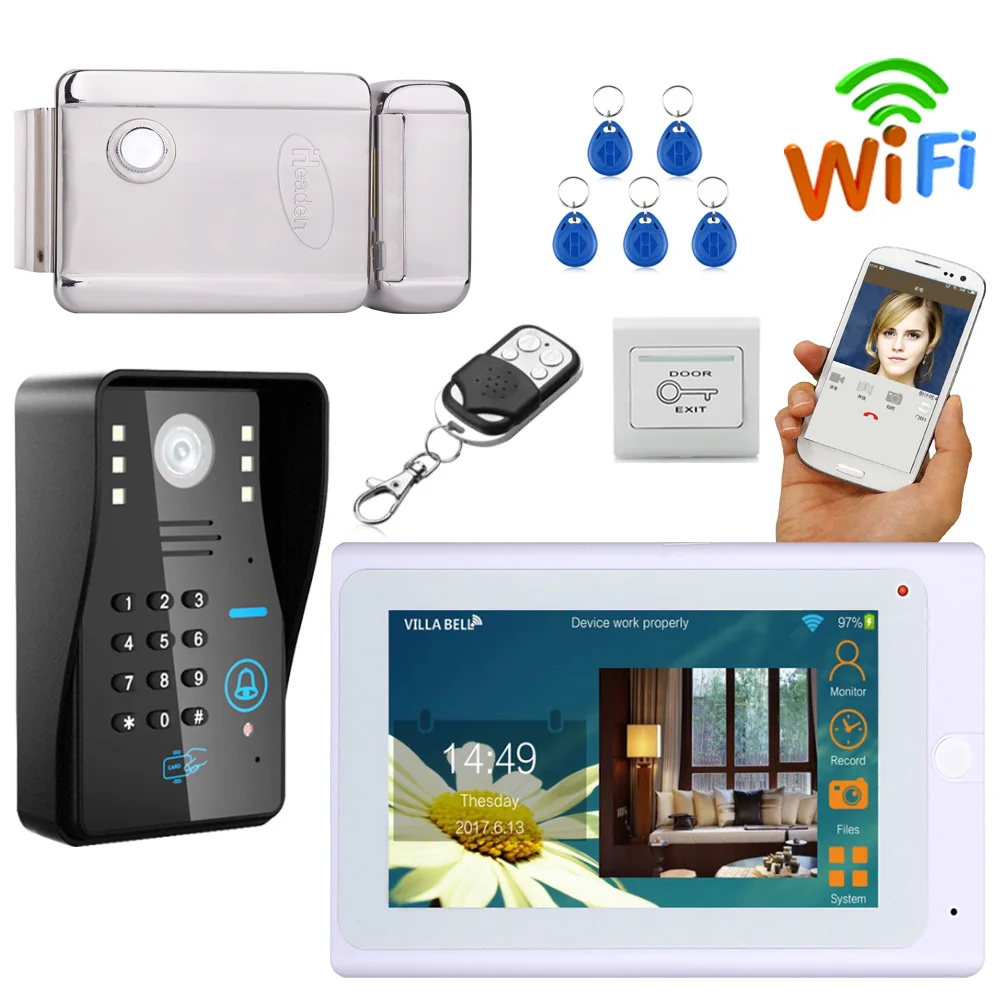 7 "проводной монитор/беспроводной Wi Fi IP видео домофон дверные звонки системы с замком/карты/кнопка выхода/пульт дистанционного управления