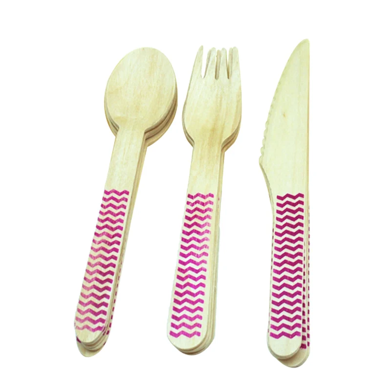 18 шт.(6 комплектов) одноразовая посуда наборы ножи+ ложки+ вилки столовые приборы для торжеств натуральное дерево дешевая посуда