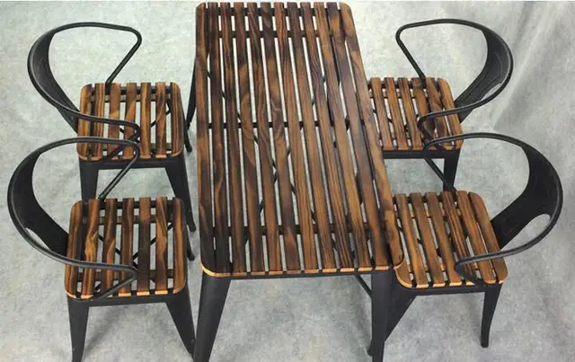 Cheap Outdoor desk and chair set. Iron art anticorrosive square furniture. Courtyard 5 pieces. Real wooden table chair Cheap Outdoor desk and chair set. Iron art anticorrosive square furniture. Courtyard 5 pieces. Real wooden table chair