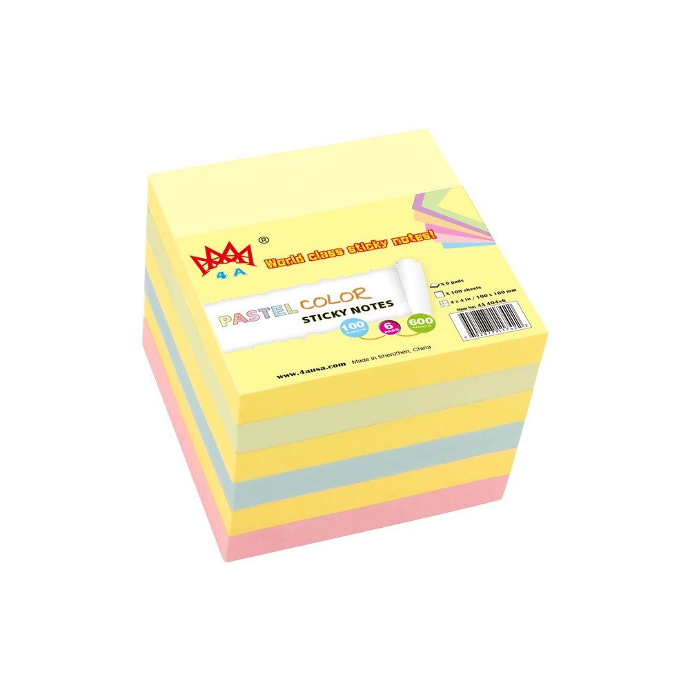 

4A Sticky Notes 4 x 4 Inches Pastel Assorted Planner Stickers Cute Stationary Memo Pad School Supplies Self-Stick Note 4A 404x6