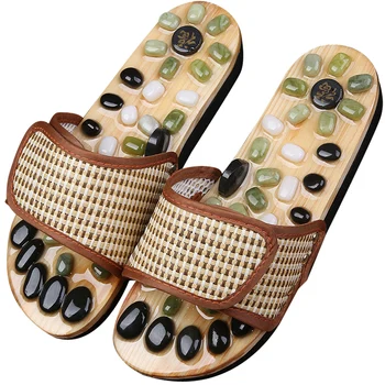 

1pair Home Bathroom Slippers Foot Acupoint Massage Shoes Couple Pebble Foot Massage Anti Skid Indoor Sandals Jade Magnet Therapy