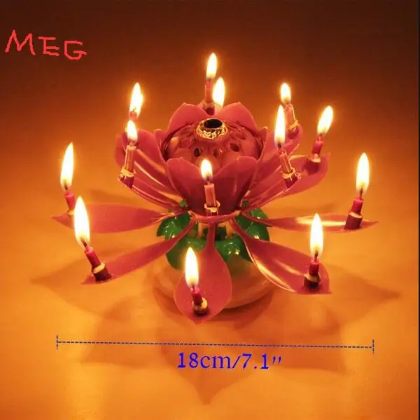 Музыкальная свеча на день рождения, цветок лотоса, красивый подарок на день рождения, вращающийся светильник, украшение,, музыкальная свеча, лампа