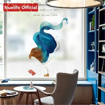 

60x90cm Blue sea fairy tale pattern glass film toilet kids room kitchen living room balcony move door window glass film