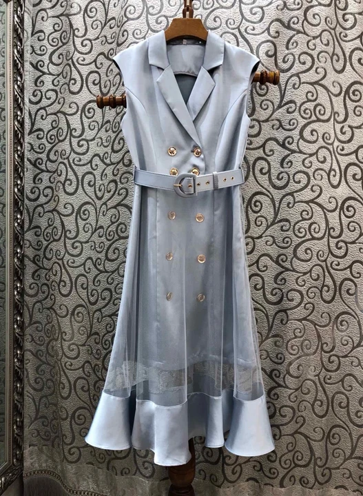 

Summer 2019 New Women's Suit, Tie, Belt, Lotus Leaf Edge Sleeveless Dress 628