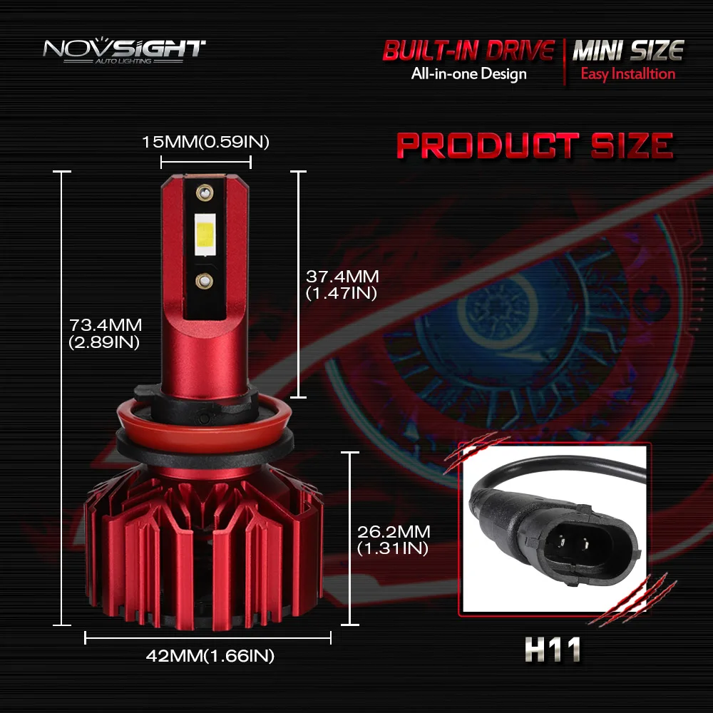 NOVSIGHT H4 H7 светодиодный Авто головного средства ухода за кожей Шеи Светильник лампы H11 H1 H3 H8 H9 9005 9006 автомобиля(Подол короче спереди и длиннее сзади) балок 60 Вт 10000LM 6000 К туман светильник лампочка DC12v 24v