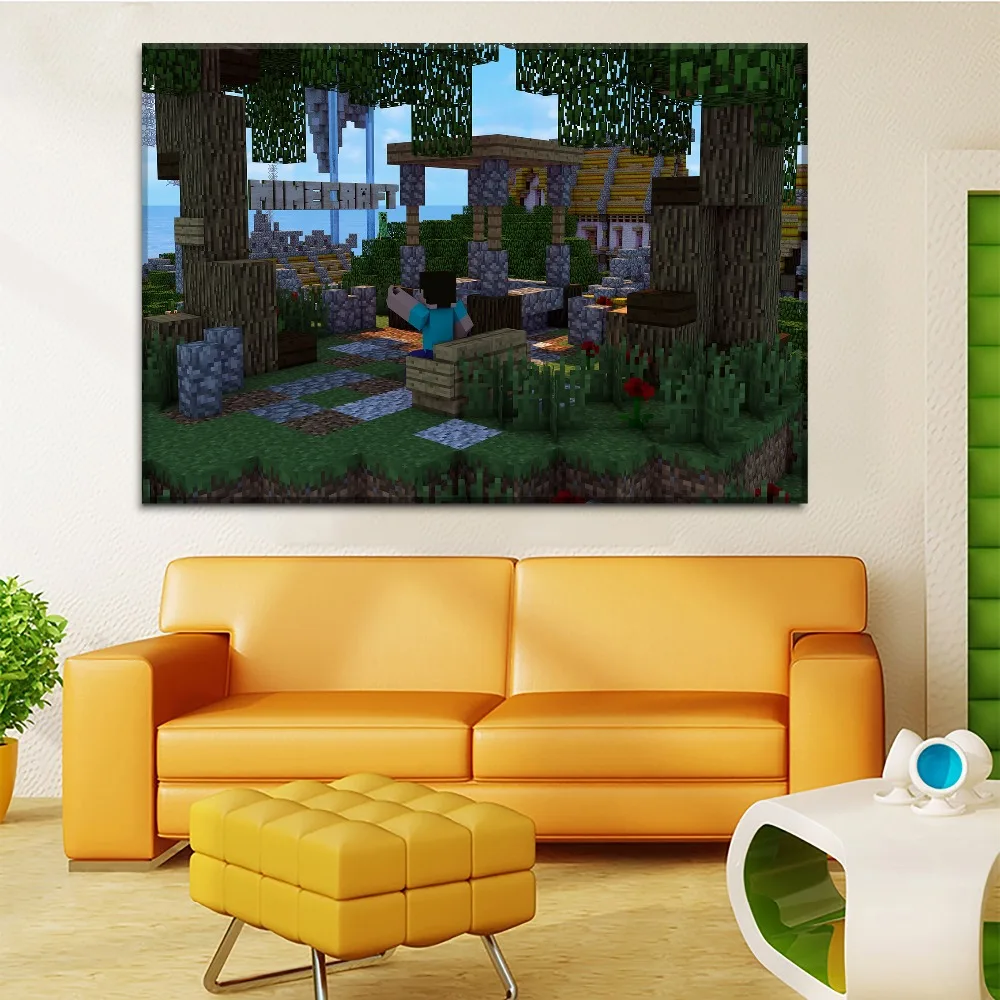 

Minecraft Yard Landscape Picture 1 Panel Style Modern On Canvas Print Type Game Poster For Children Room Wall Decor Painting