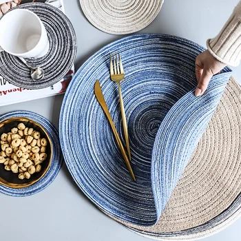 

Nordic Round Design Table Placemat Ramie Insulation Pad Coasters Solid Placemats Linen Anti-Slip Table Mat Kitchen Accessories