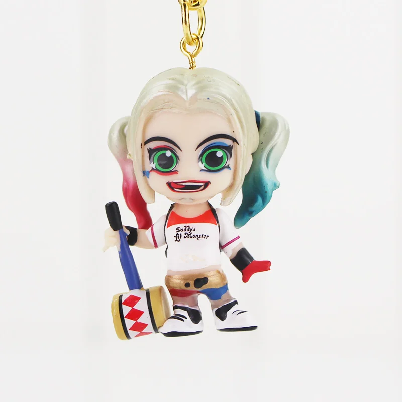 

5pcs/lot Suicide Squad Harley Quinn Joker Pendant Keyring Keychain PVC Action Figure Model Toy Doll 3cm