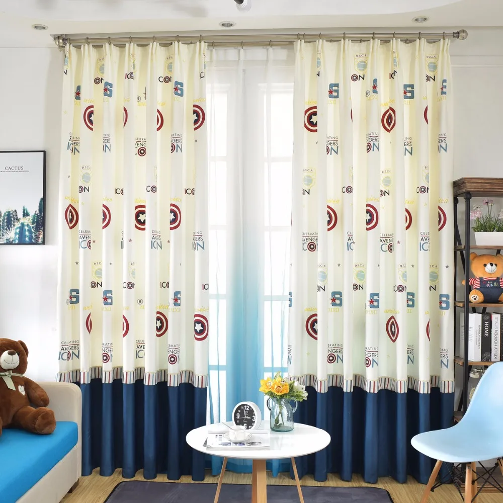Marvel los Vengadores Capitán América escudo bordado ventana tratamientos hombres dormitorio Marina niños cortinas ventana para sala de estar