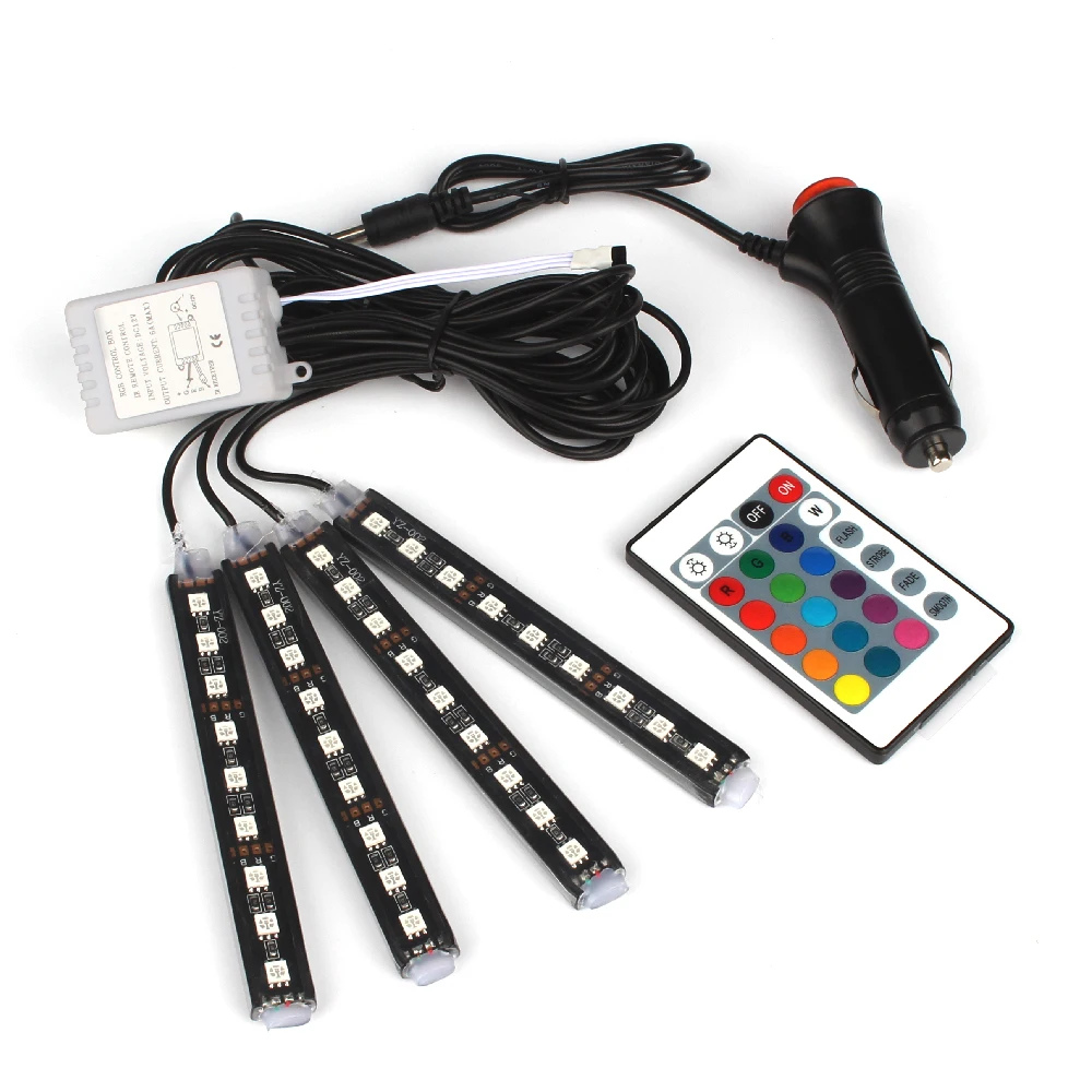 

4Pcs Wireless Remote 7-Color RGB LED Knight Rider Sound Active Lighting Kit For Car Interior Decoration