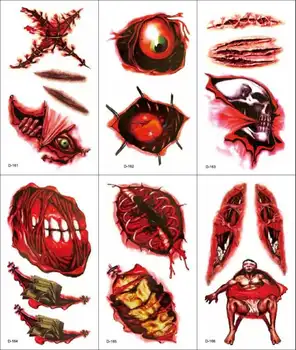 

6pcs Horror Halloween Tattoo Wound Bloody Temporary Tattoo Sticker Body Art