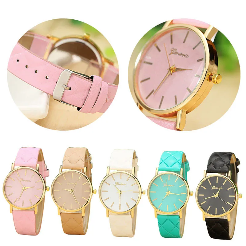 

Vintage Watch Women Grid Unisex Leather Band Analog Quartz Vogue WristWatch Watches,Aug 24