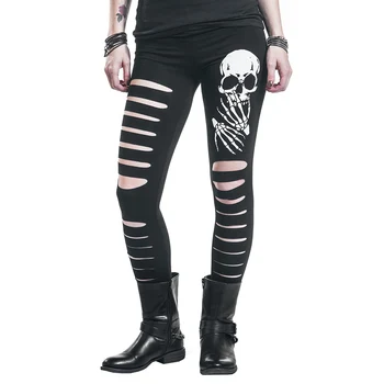 

2017 New Fashion Skull Printed Hollow Hole Women Leggings Woman Pants high quality