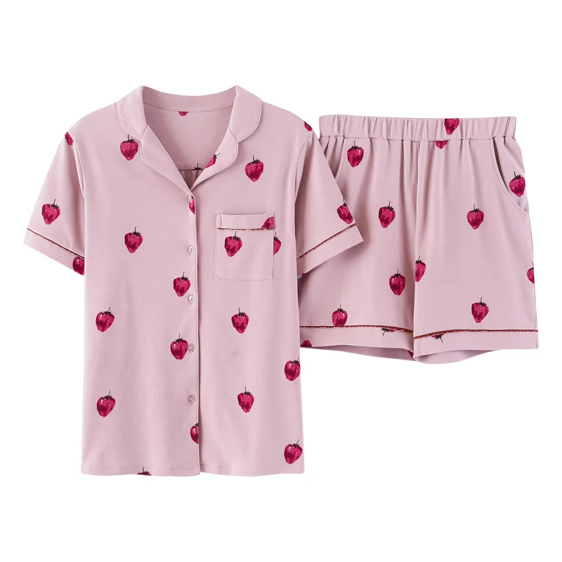 

Fruit Strawberry Print Home Clothes For Women Summer Shorts Femme Pajamas Sets Girl's Sleepwear Big Yards XXL Pijamas Mujer