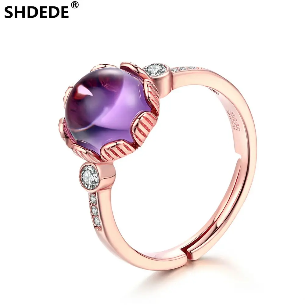 SHDEDE серебро 925 пробы с натуральным драгоценным камнем розовое золото аметист