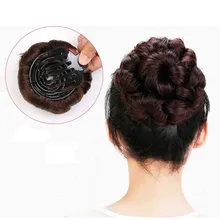 Натуральные вьющиеся шиньон с зажимом в пластиковой расческой, эластичные свадебные волосы булочки, высокотемпературные волоконные шиньоны WH998