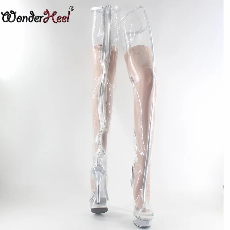 Wonderheel супер высокий каблук 15 см на платформе прозрачный ПВХ Женская промежность