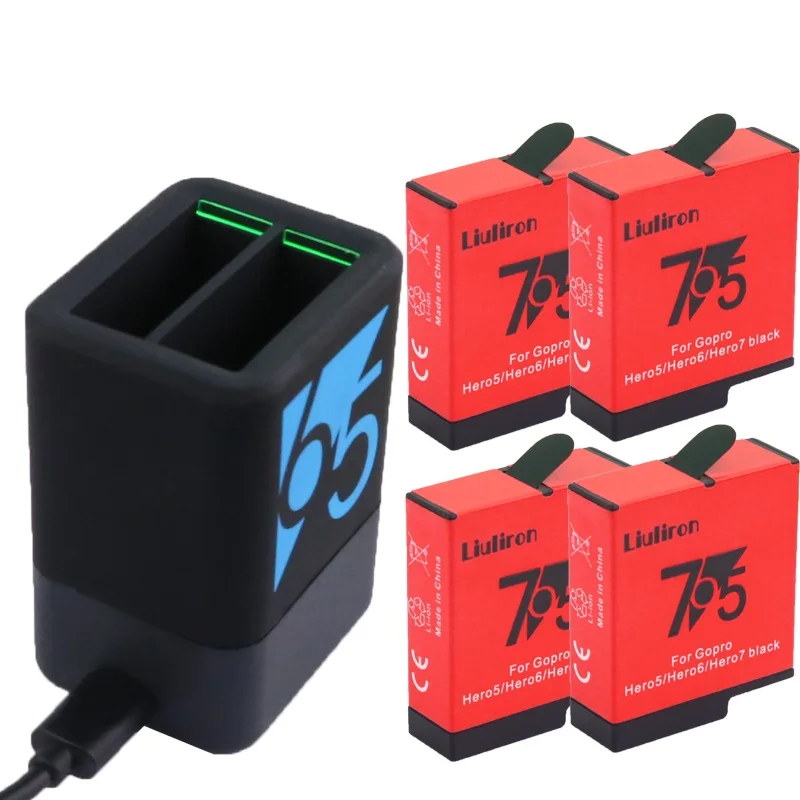 bateria hero7 1600mAh Batterie for GoPro Hero 5 Go Pro Hero 6 7 8 Battery Go Pro Hero5 Hero8 hero7 Black Camera accessories - Цвет: charger and 4battery