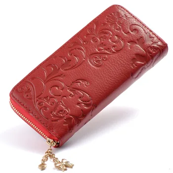 

Women Luxury Brand Genuine Leather Long Women Wallet with Interior Moblie Female Large Purse Perse Carteira Card Holder Red