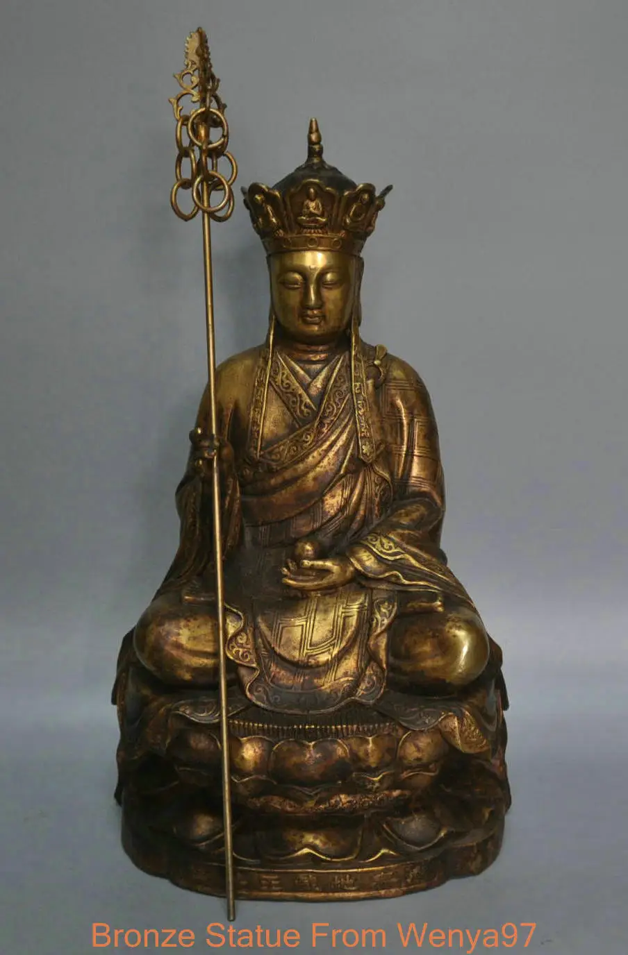 

SS 16" China Tibet Bronze The lotus base Jizo Buddha Ksitigarbha Statue ##