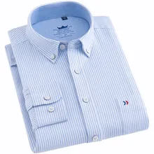 Новая мода хорошего размера хлопок Оксфорд удобные пуговицы воротник с длинными рукавами полосатые мужские рубашки в стиле кэжуал обычной посадки