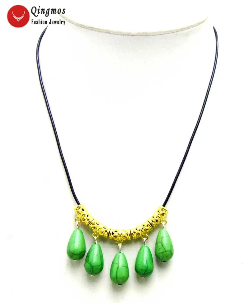 

Qingmos Turquoises Pendant & Necklace for Women with 10*16mm Green Drop Turquoises 5 Pieces Chokers Necklace 18-20" Leather-6099