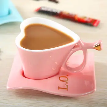 

White Blue Pink Creative Heart Shaped Ceramic Coffee Cups Milk Mug Set Gift 120ML