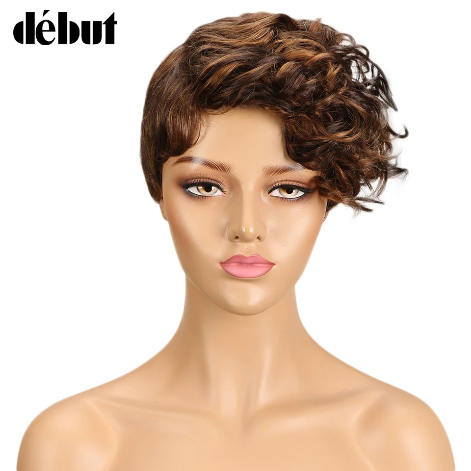 Дебютный парик из натуральных волос без шнурка парики для черных женщин Кудрявые Волнистые человеческие волосы парики бразильские