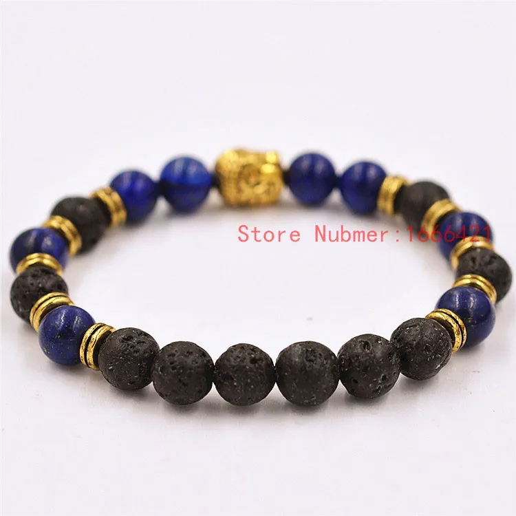 Buddha Bracelet Green Lapis Lazuli Bracelets Black Lava Stone Beads Handmade Simple Accessories Jewellery  (5)