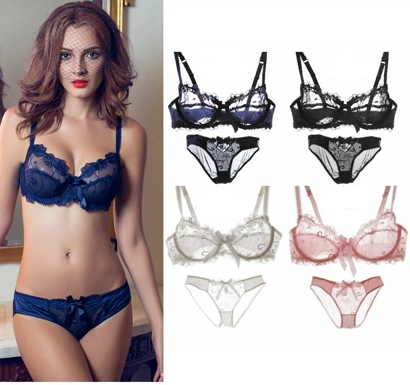 All Sizes A D Cups 32 42 Bands Brand Bra Set Women Transparent Black Lingerie Bra Brief Set Sexy