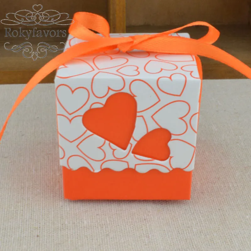 double heart candy box orange