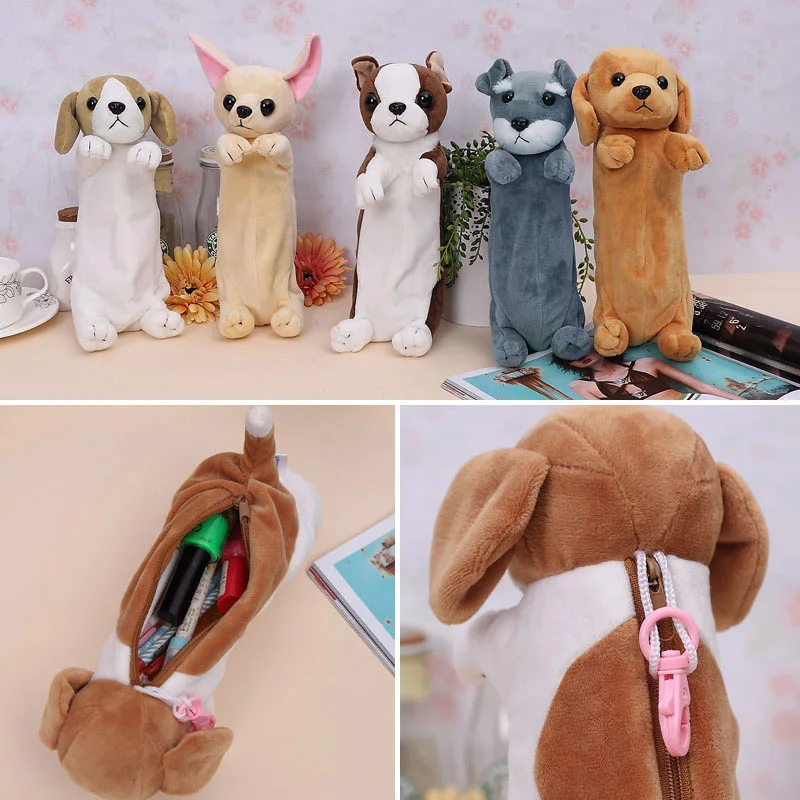 

New Kawaii Cartoon Plush Dog Pencil Case Cute Animal Pen Bag For Kids School Supplies Stationery Hot Sale
